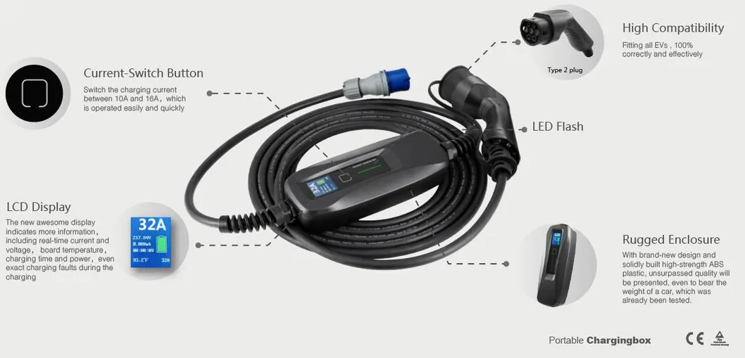 32A 40A Type1 to NEMA14-50 Plug Portable EV Charging Box