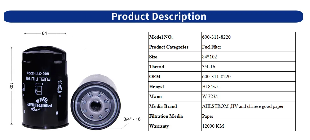 Auto Parts Fuel Filter for Renault Truck Engines 600-311-8220