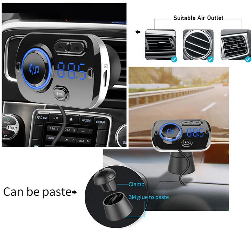 Bluetooth Car Radio Transmitter Handsfree Car Kit QC3.0 USB Car Charger