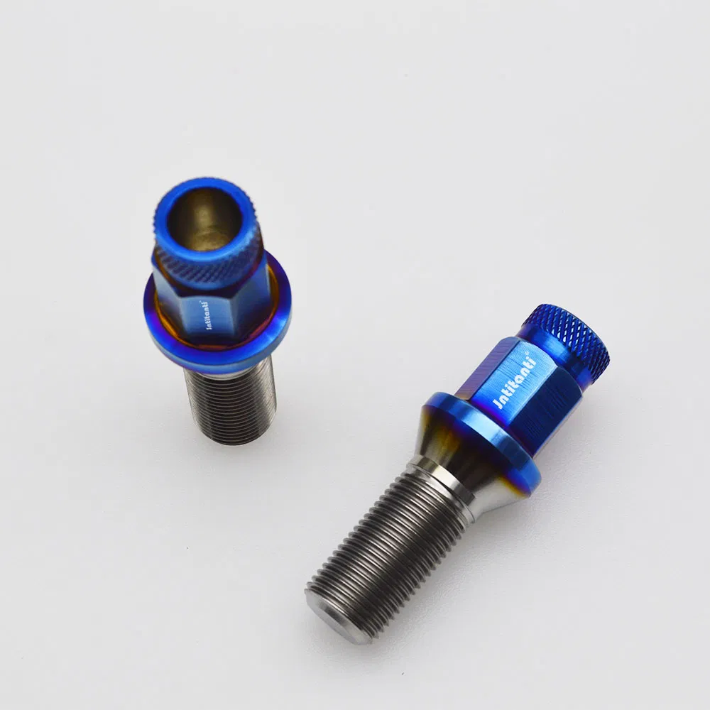 Jntitanti Black Color 60 Degree Cone Seat Gr. 5 Titanium Wheel Bolt with Gr. 5 Titanium Anti-Theft Wheel Bolt and Titanium Key M14*1.25*28