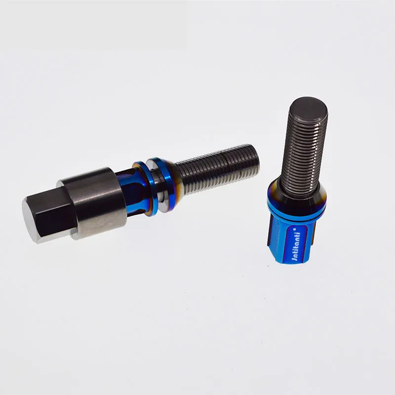 Jntitanti Black Color 60 Degree Cone Seat Gr. 5 Titanium Wheel Bolt with Gr. 5 Titanium Anti-Theft Wheel Bolt and Titanium Key M14*1.25*28
