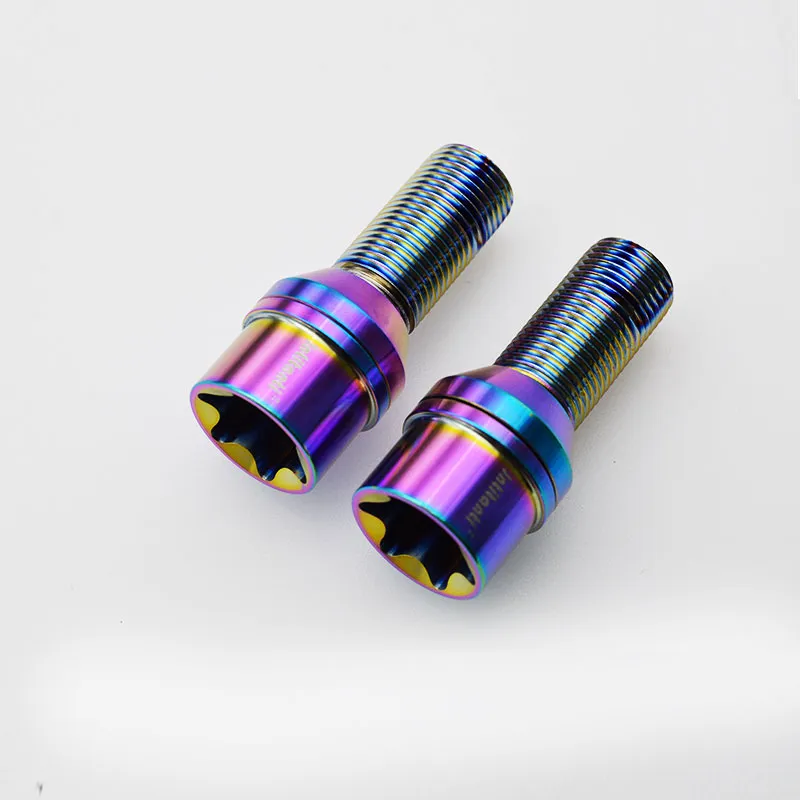 Jntitanti Black Color 60 Degree Cone Seat Gr. 5 Titanium Wheel Bolt with Gr. 5 Titanium Anti-Theft Wheel Bolt and Titanium Key M14*1.25*28