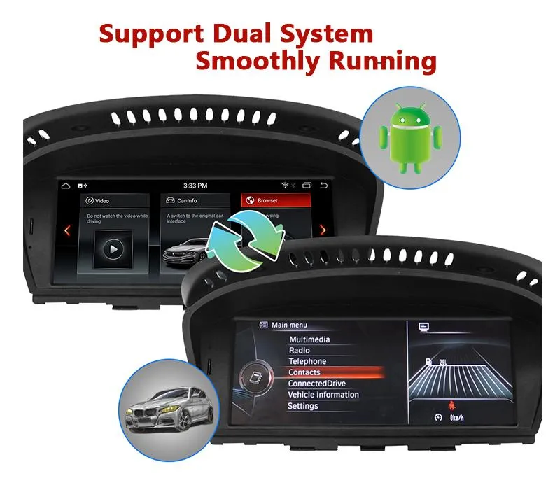 Silverstrong Carplay Android Car Multimedia Player MP5 for BMW 5 Series E60 E61 E63 E64 E90 E91 E92 525 530 CCC Cic Idrive 720p Camera Support