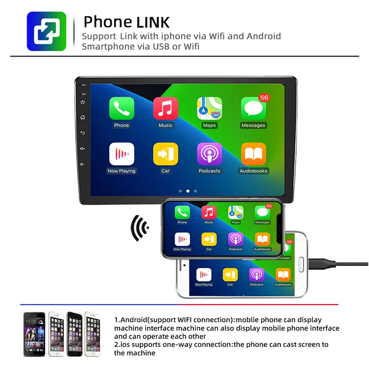 Top 9inch RAM 4GB ROM 64GB Resolution 1024*600 Android Auto Bt WiFi Carplay